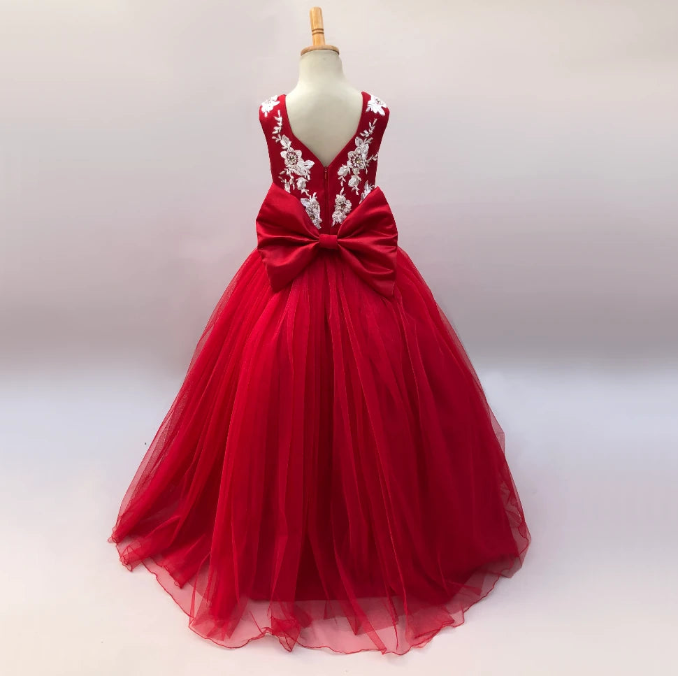 Ruby red tulle and lace gown