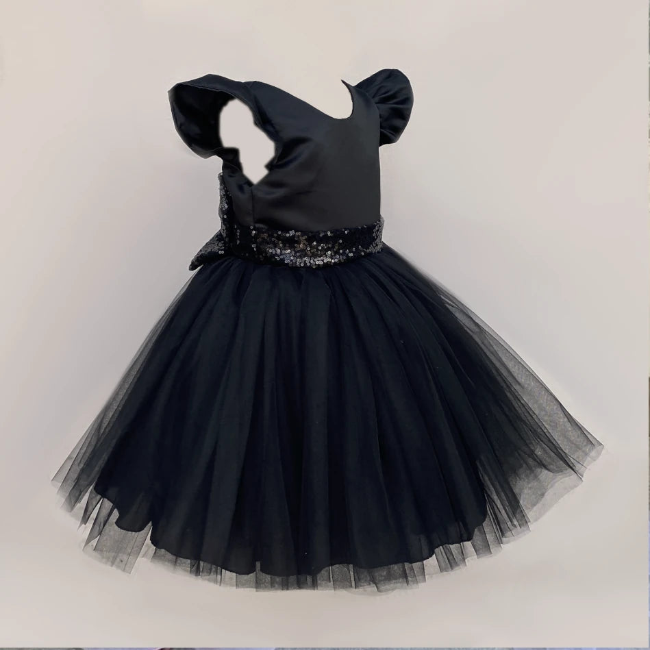 Casandra black satin, tulle and sequin dress