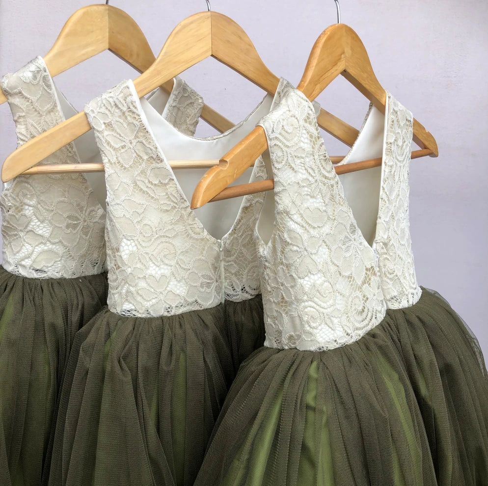 Phoebe olive green lace dress