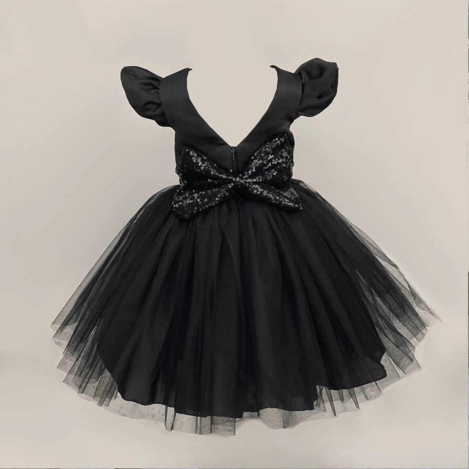 Casandra black satin, tulle and sequin dress