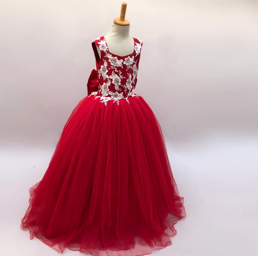 Ruby red tulle and lace gown