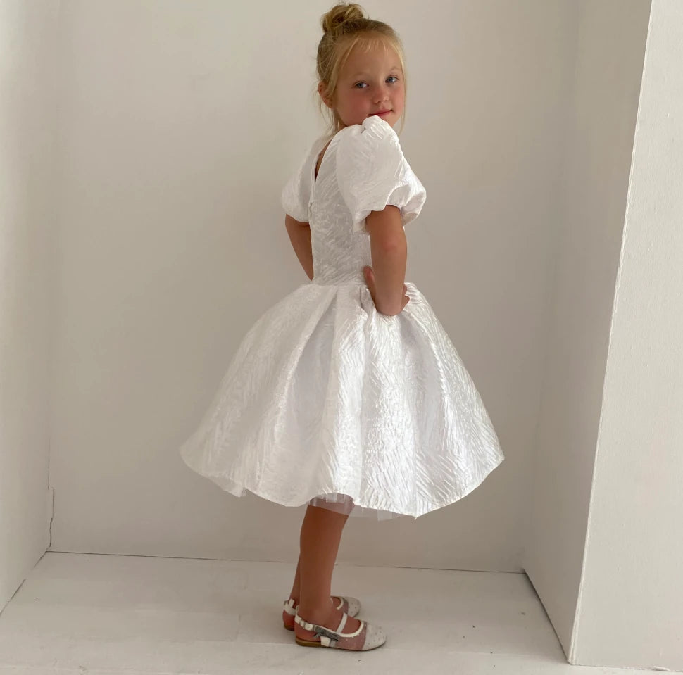 Crystal white shimmer dress with train
